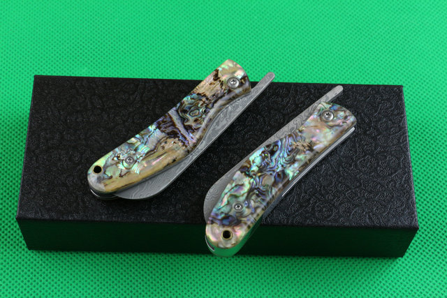  Abalone VG10 Damascus Little Razorback no lock knife UD402134